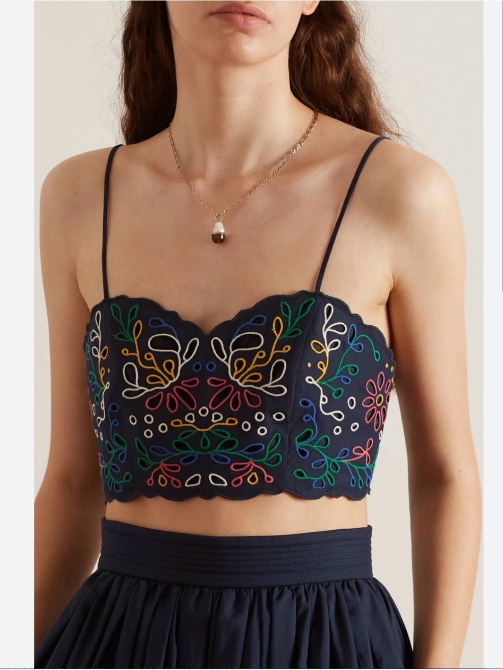 NWT Chloé Embroidered Scallop-Hem Crop Top Multicolor Blue